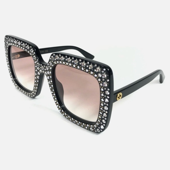 Gucci Black Crystal Retro Oversized Sunglasses Brand New Never Worn - Picture 4 of 16
